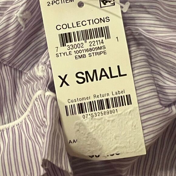Charter Club Cotton Purple Embroidered Stripe Pajama Top Shirt XS NWT - Picture 7 of 9